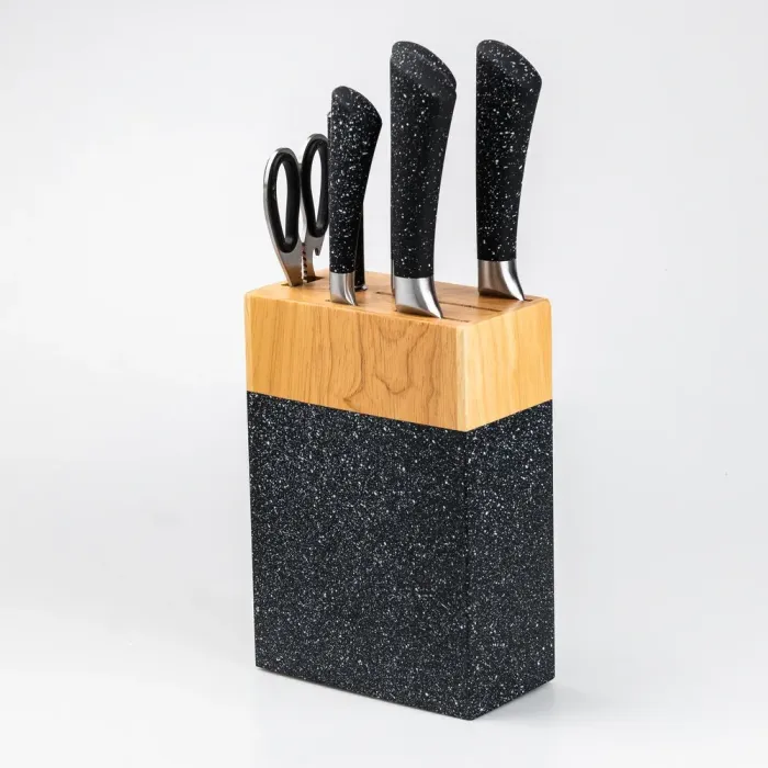 Набір кухонних ножів 5 штук ножиці мусат на підставці Чорний (HP27479B) - зображення 5