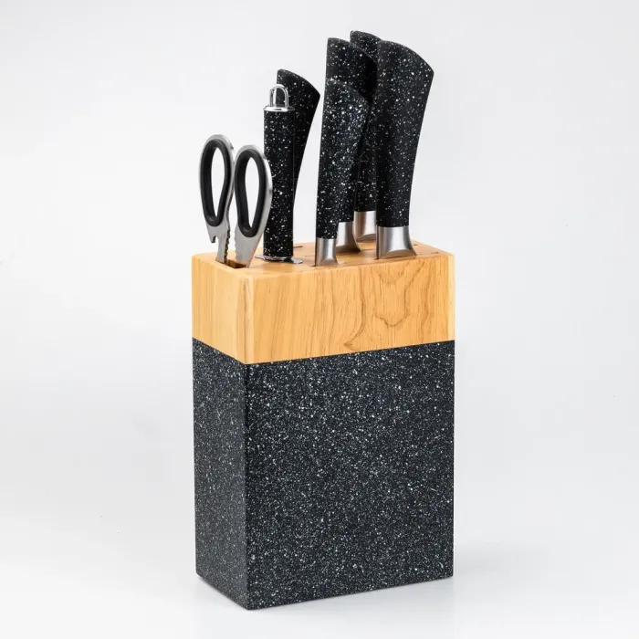 Набір кухонних ножів 5 штук ножиці мусат на підставці Чорний (HP27479B) - зображення 7