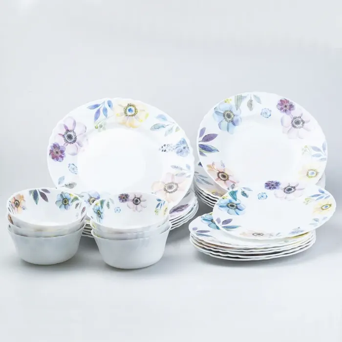 Столовий сервіз тарілок 24 штуки керамічних на 6 персон білий квіти (HP23408) - зображення 1