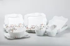 Столовий сервіз 26 квадратних керамічних тарілок Білий з квітами (HP23405)