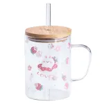 Чашка скляна з дерев'яною кришкою та трубочкою Геометричні візерунки, карта, смужка (HP7214C)