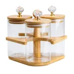 Банки для сипучих продуктів набір із 3 шт скляні на дерев'яній підставці (HP16293)