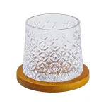 Склянка дзига для віскі скляна прозора з дерев'яною підставкою (HP22363)