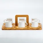 Набір чашок з блюдцями для чаю та кави 6 шт з дерев'яною підставкою (HP242)