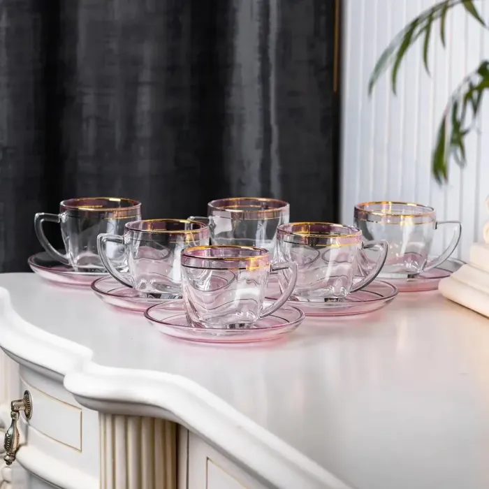 Чашка со блюдцем стеклянные прозрачные набор на 6 человек (HP571) - изображение 1
