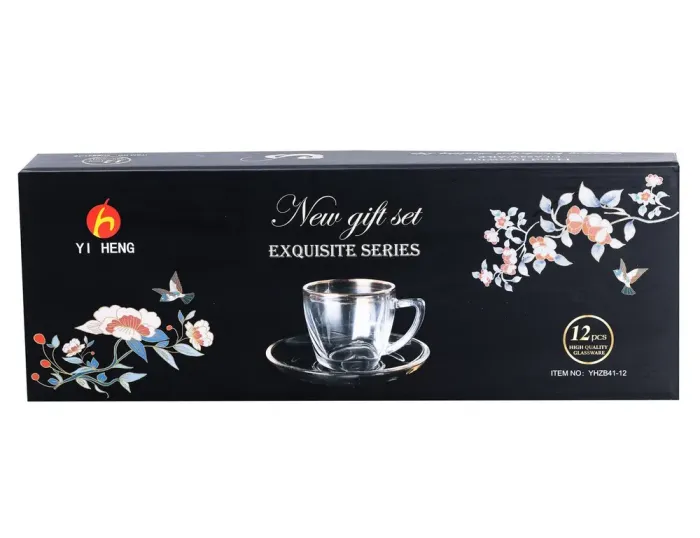 Чашка со блюдцем стеклянные прозрачные набор на 6 человек (HP571) - изображение 4