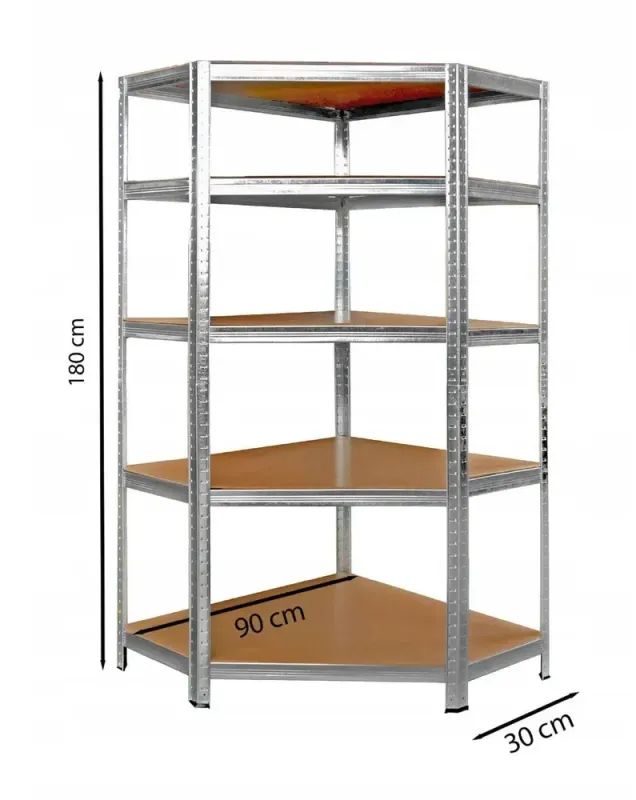 Металлический угловой стеллаж 180x30x90 5 полок серый (GWI0892) - изображение 1