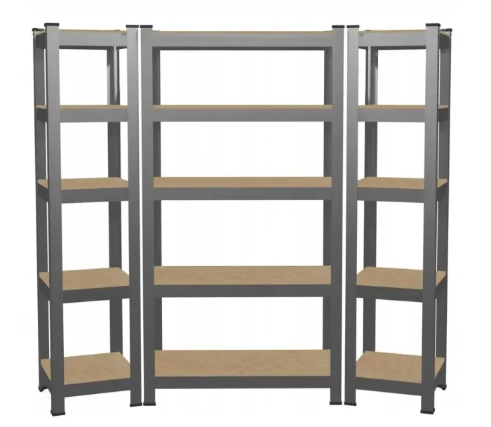 Набір з 3-х металевих стелажів 2шт: 180 x 40 x 40 1шт: 180 x 90x 40 5 полиць сірий (GWI9399) - зображення 1