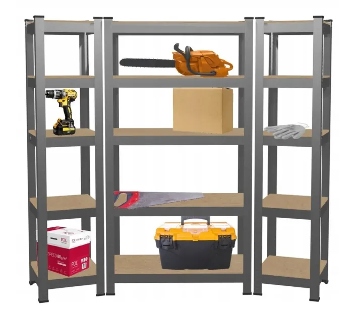 Набір з 3-х металевих стелажів 2шт: 180 x 40 x 40 1шт: 180 x 90x 40 5 полиць сірий (GWI9399) - зображення 3