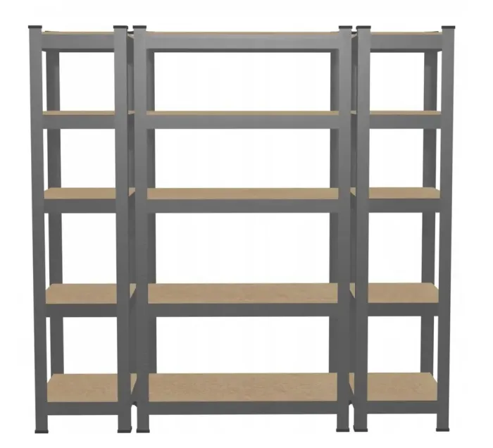 Набір з 3-х металевих стелажів 2шт: 180 x 40 x 40 1шт: 180 x 90x 40 5 полиць сірий (GWI9399) - зображення 4