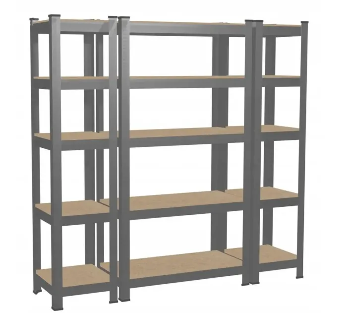 Набір з 3-х металевих стелажів 2шт: 180 x 40 x 40 1шт: 180 x 90x 40 5 полиць сірий (GWI9399) - зображення 6