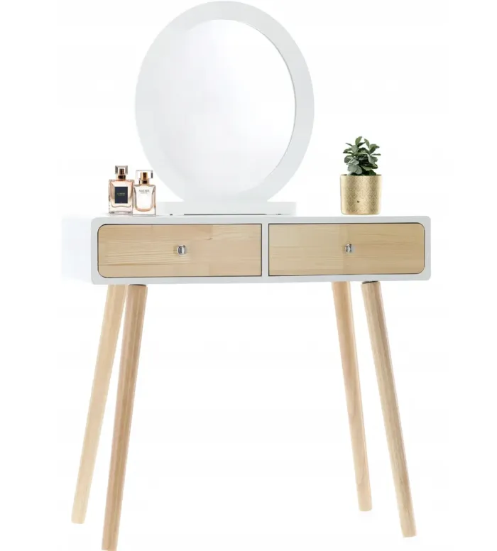 Туалетний косметичний столик, з дзеркалом + стілець, 80x40x125см (білий) Польща (PHO9012) - зображення 1