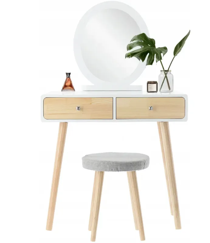 Туалетний косметичний столик, з дзеркалом + стілець, 80x40x125см (білий) Польща (PHO9012) - зображення 2