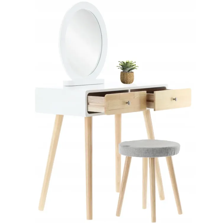 Туалетний косметичний столик, з дзеркалом + стілець, 80x40x125см (білий) Польща (PHO9012) - зображення 3