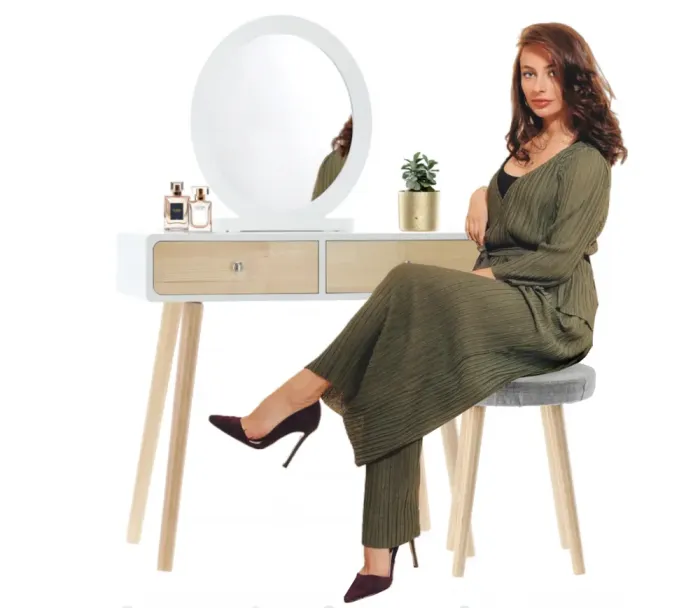 Туалетний косметичний столик, з дзеркалом + стілець, 80x40x125см (білий) Польща (PHO9012) - зображення 4