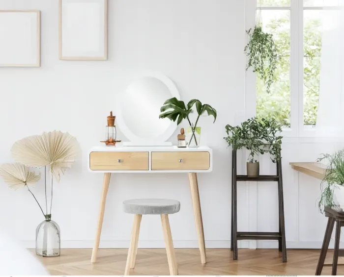 Туалетний косметичний столик, з дзеркалом + стілець, 80x40x125см (білий) Польща (PHO9012) - зображення 5