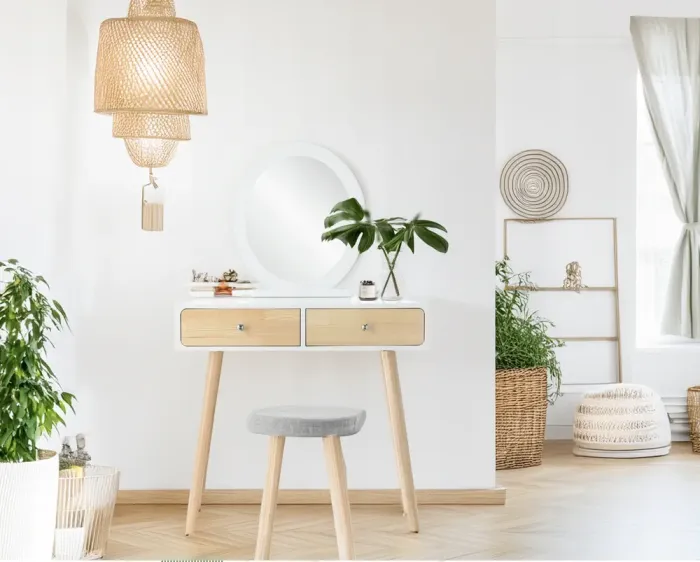 Туалетний косметичний столик, з дзеркалом + стілець, 80x40x125см (білий) Польща (PHO9012) - зображення 6