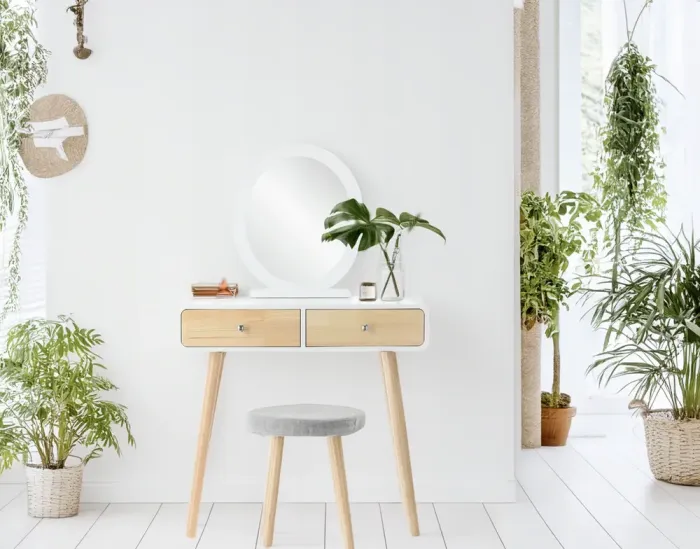 Туалетний косметичний столик, з дзеркалом + стілець, 80x40x125см (білий) Польща (PHO9012) - зображення 7