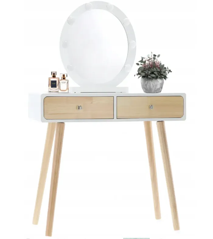 Туалетний косметичний столик з дзеркалом + LED підсвітка + стілець, 80x40x125см Польща (PHO1862) - зображення 1