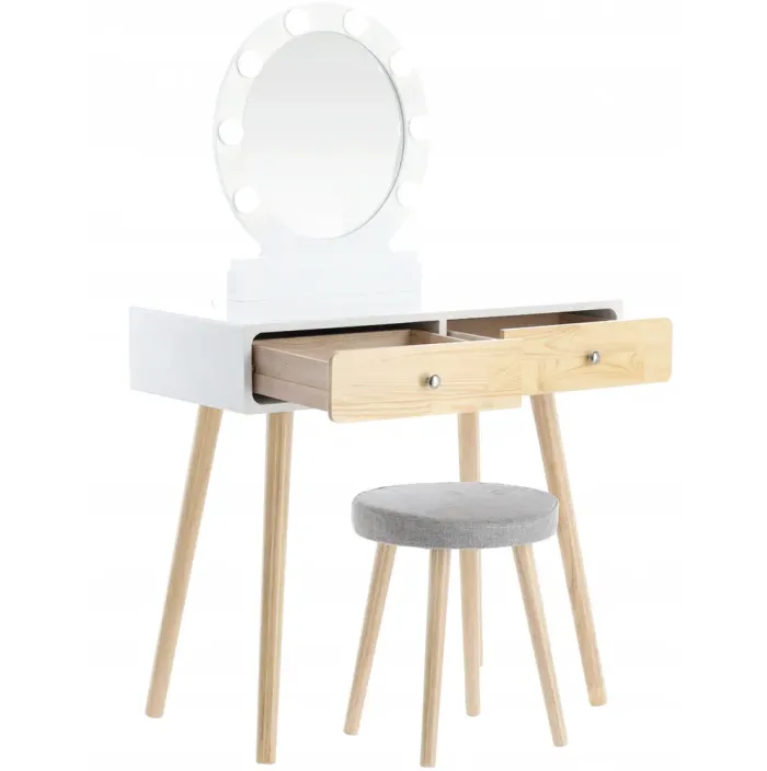 Туалетний косметичний столик з дзеркалом + LED підсвітка + стілець, 80x40x125см Польща (PHO1862) - зображення 2