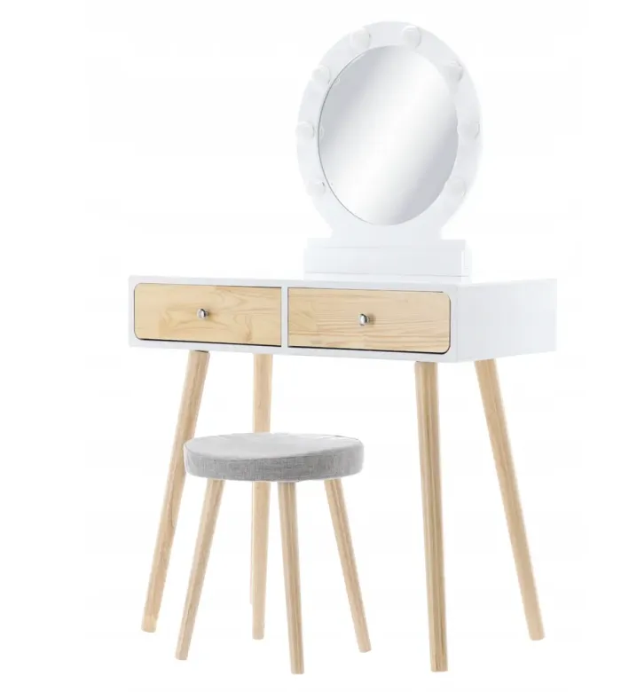 Туалетний косметичний столик з дзеркалом + LED підсвітка + стілець, 80x40x125см Польща (PHO1862) - зображення 4
