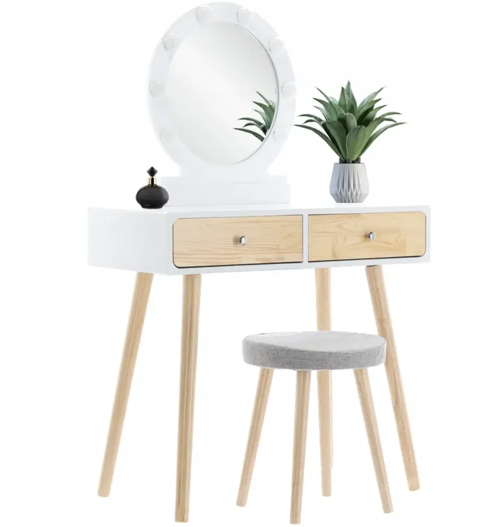 Туалетний косметичний столик з дзеркалом + LED підсвітка + стілець, 80x40x125см Польща (PHO1862) - зображення 6