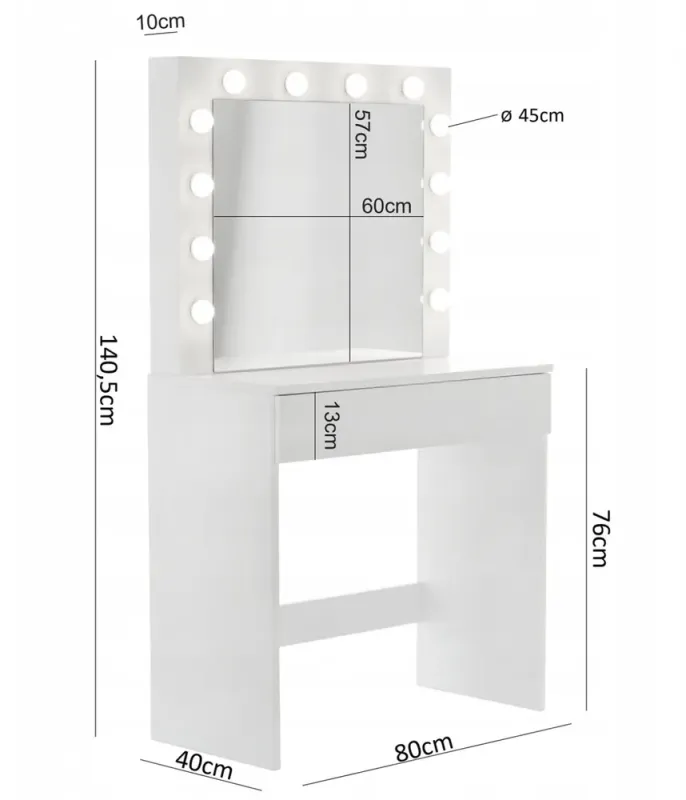 Туалетный косметический столик, зеркало с LED подсветкой, "HOLLYWOOD" 80x40x140см Польша (PHO9452) - изображение 3
