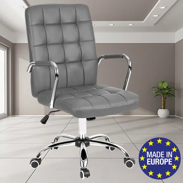 М'яке офісне крісло із еко-шкіри, Польща Сіре (G401) - зображення 1