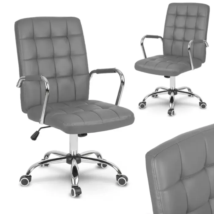 М'яке офісне крісло із еко-шкіри, Польща Сіре (G401) - зображення 4