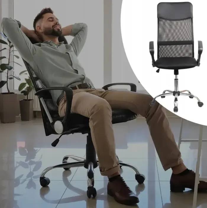 Крісло комп'ютерне, офісне з еко-шкіри з ергономічною сіткою, Польща чорне (G511) - зображення 2