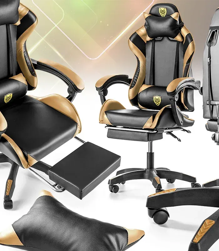 Крісло геймерське G845 золоте з підставкою для ніг (G845) - зображення 2