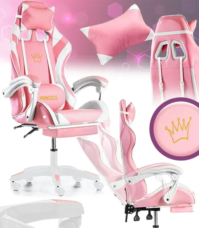 Крісло геймерське G846 рожеве з підставкою для ніг (G846) - изображение 1