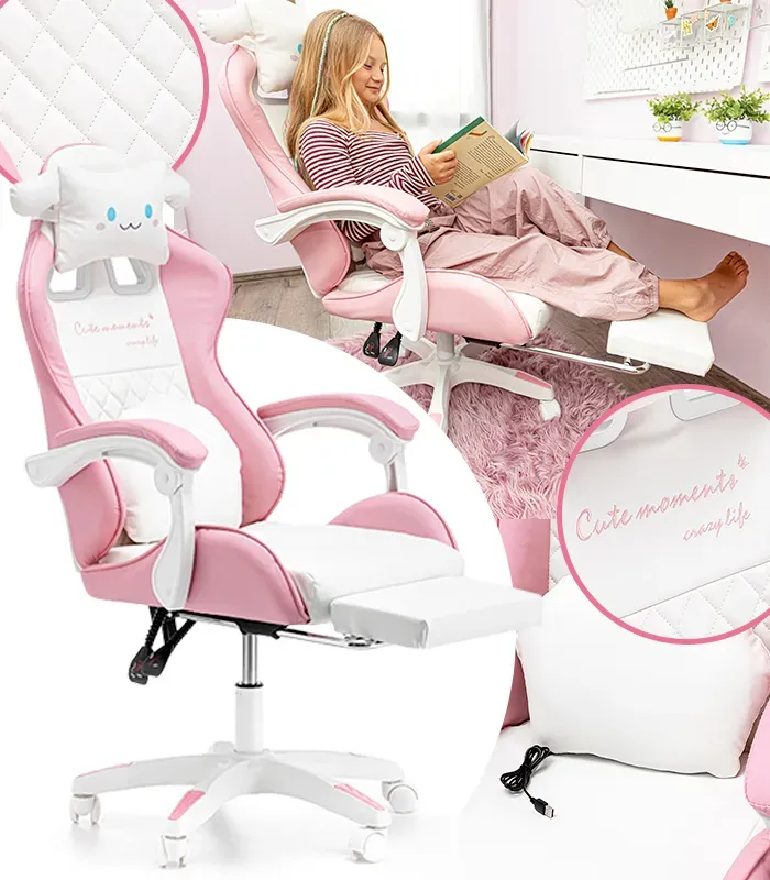 Дитяче геймерське крісло G892 з подушками та підставкою для ніг, Рожеве (G892) - изображение 2