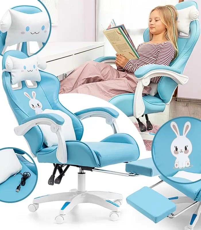 Дитяче геймерське крісло G893 з подушками та підставкою для ніг, Синє (G893) - зображення 2