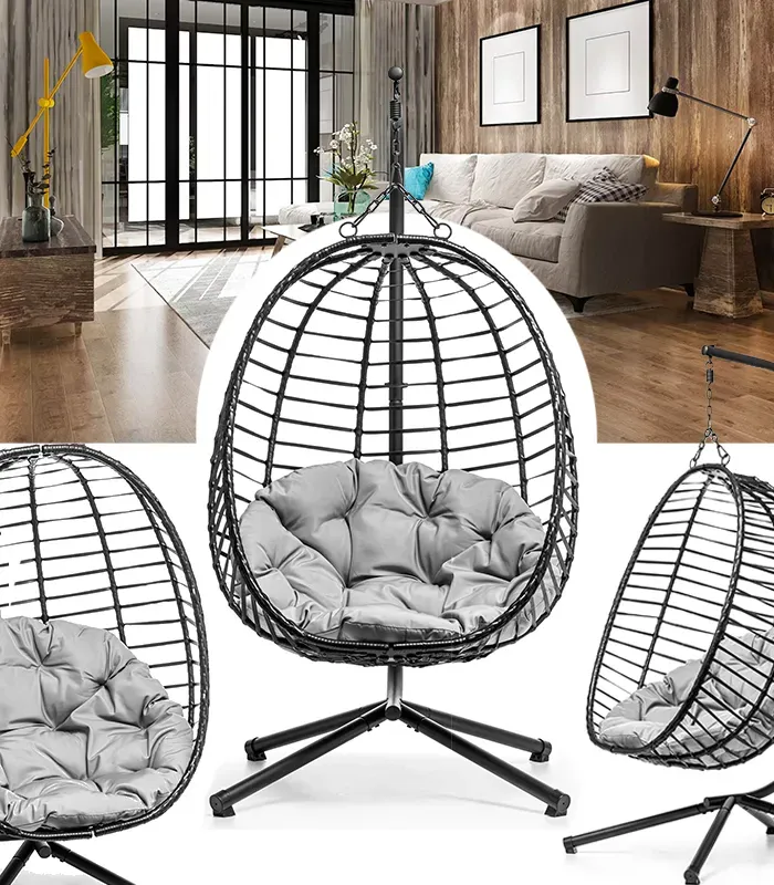 Підвісне садове крісло гойдалка (кокон / гніздо) SAN VITO з м'якою подушкою, Чорний (G730) - изображение 2