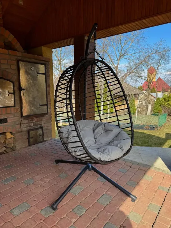 Підвісне садове крісло гойдалка (кокон / гніздо) SAN VITO з м'якою подушкою, Чорний (G730) - изображение 9