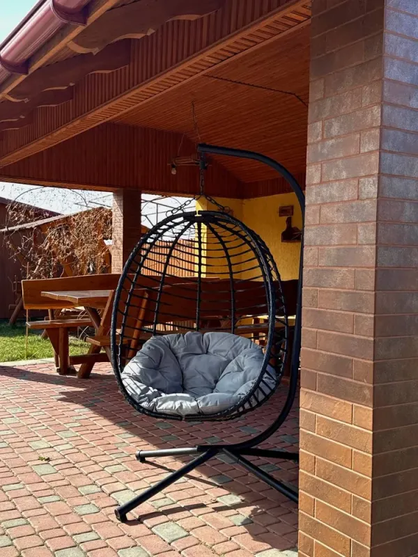 Підвісне садове крісло гойдалка (кокон / гніздо) SAN VITO з м'якою подушкою, Чорний (G730) - изображение 7