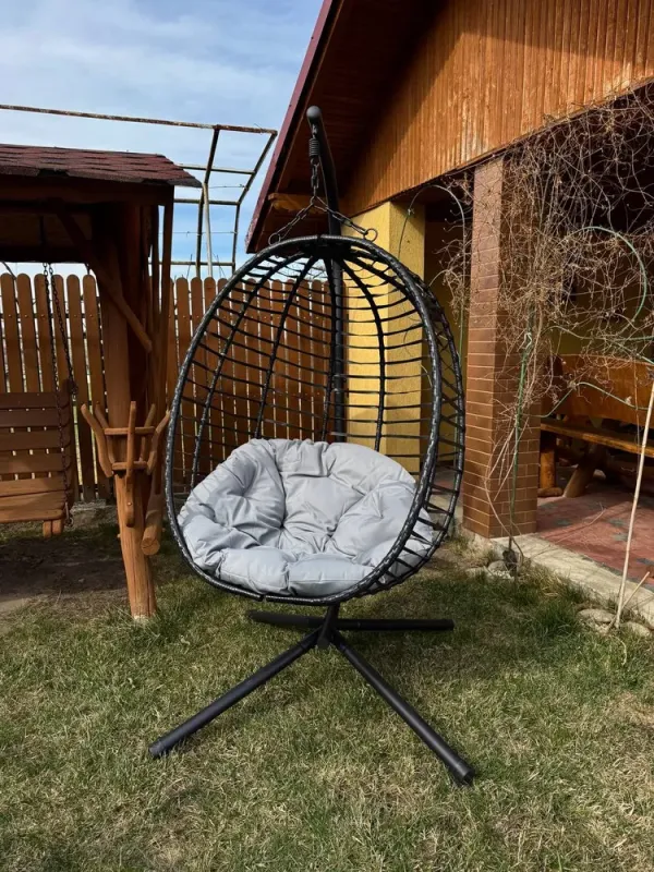 Підвісне садове крісло гойдалка (кокон / гніздо) SAN VITO з м'якою подушкою, Чорний (G730) - изображение 8