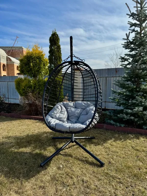 Підвісне садове крісло гойдалка (кокон / гніздо) SAN VITO з м'якою подушкою, Чорний (G730) - изображение 10