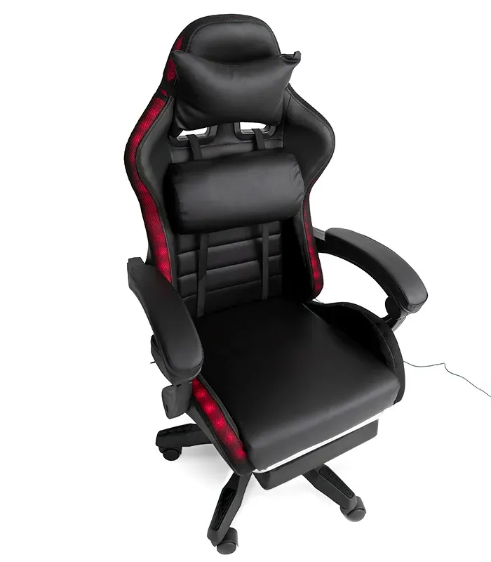Геймерське крісло з RGB підсвіткою, подушками та висувною підставкою для ніг, Чорний (G895) (G895) - изображение 2