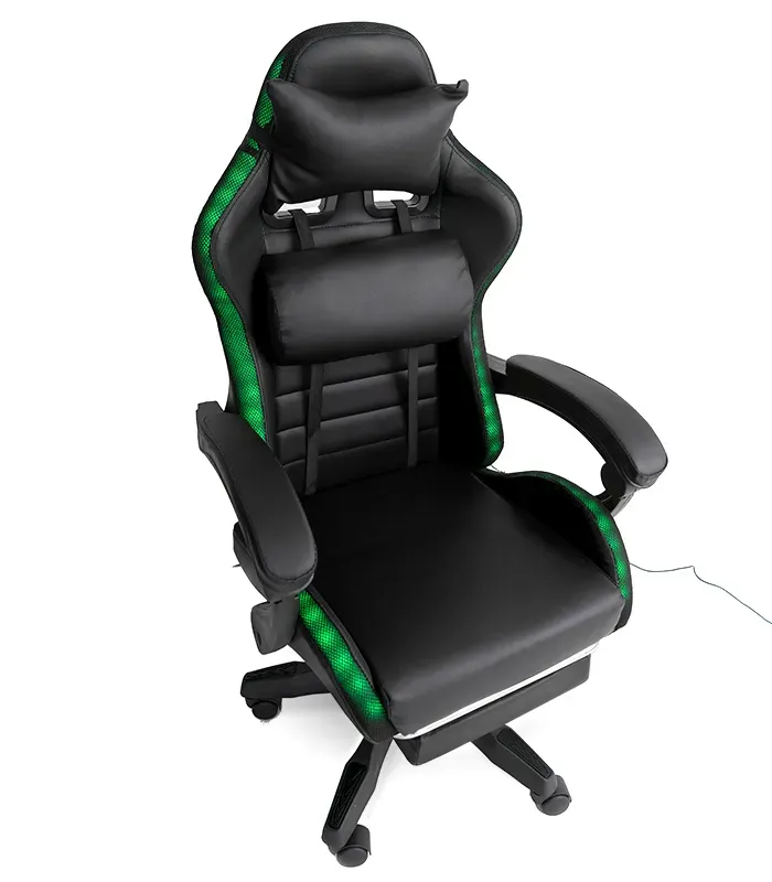 Геймерське крісло з RGB підсвіткою, подушками та висувною підставкою для ніг, Чорний (G895) (G895) - изображение 3