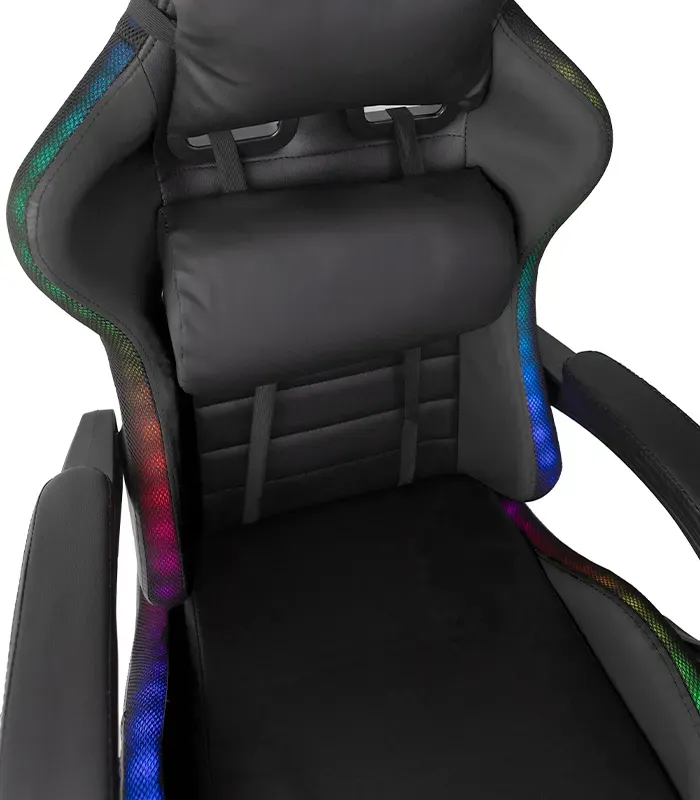 Геймерське крісло з RGB підсвіткою, подушками та висувною підставкою для ніг, Чорний (G895) (G895) - изображение 8