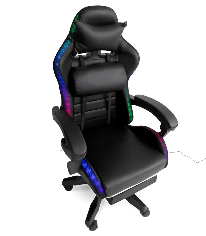 Геймерське крісло з RGB підсвіткою, подушками та висувною підставкою для ніг, Чорний (G895) (G895) - изображение 4