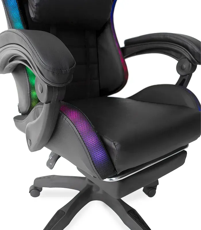 Геймерське крісло з RGB підсвіткою, подушками та висувною підставкою для ніг, Чорний (G895) (G895) - изображение 9