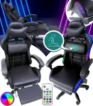 Геймерське крісло з RGB підсвіткою, подушками та висувною підставкою для ніг, Чорний (G895) (G895)