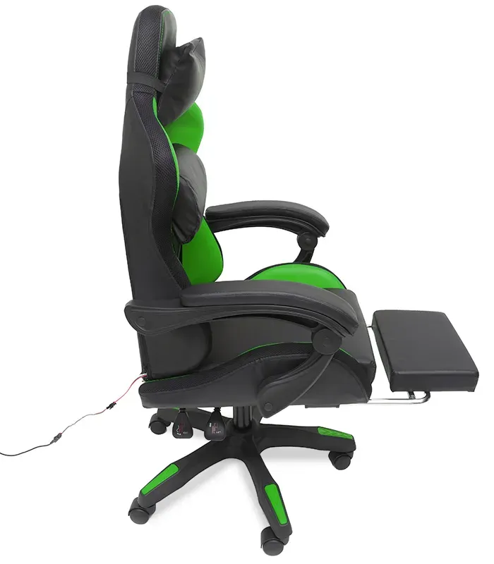Геймерське крісло з RGB підсвіткою, подушками та висувною підставкою для ніг, Чорний/Зелений (G898) (G898) - изображение 5