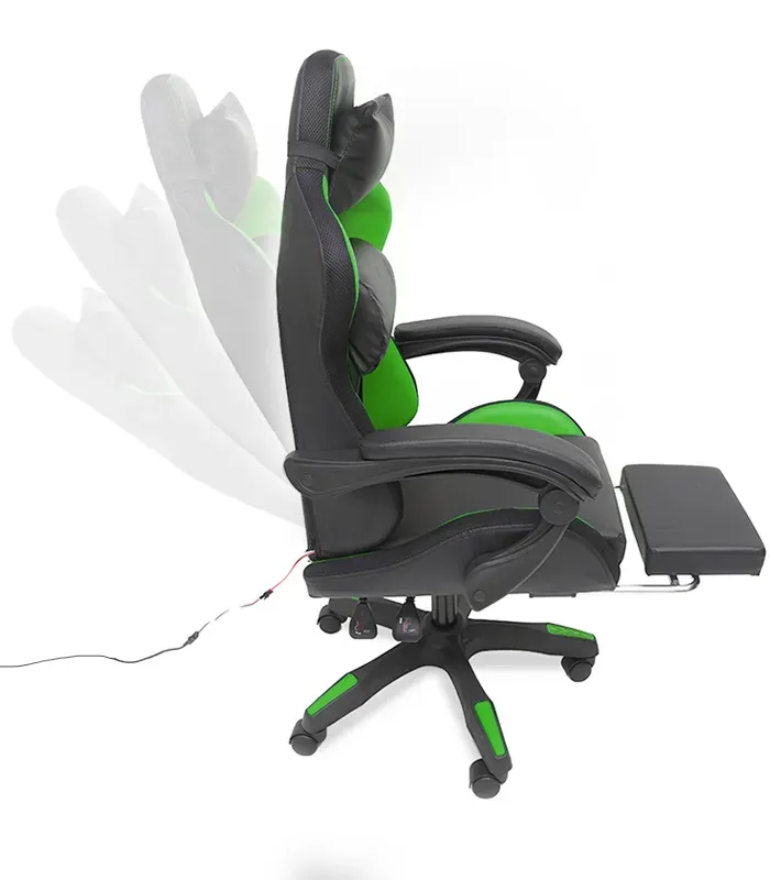 Геймерське крісло з RGB підсвіткою, подушками та висувною підставкою для ніг, Чорний/Зелений (G898) (G898) - изображение 6