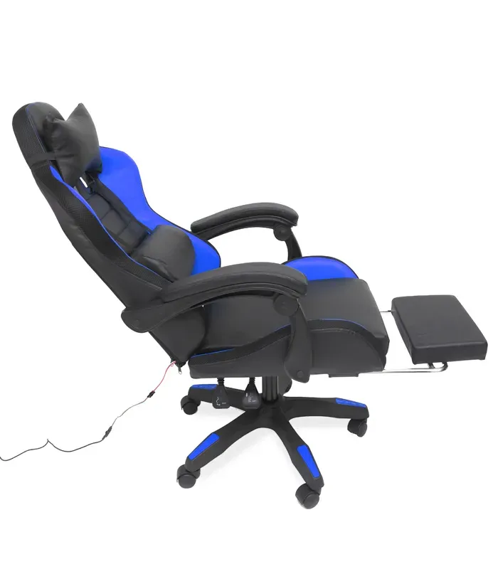 Геймерське крісло з RGB підсвіткою, подушками та висувною підставкою для ніг, Чорний/Синій (G897) (G897) - изображение 6