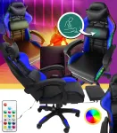 Геймерське крісло з RGB підсвіткою, подушками та висувною підставкою для ніг, Чорний/Синій (G897) (G897)