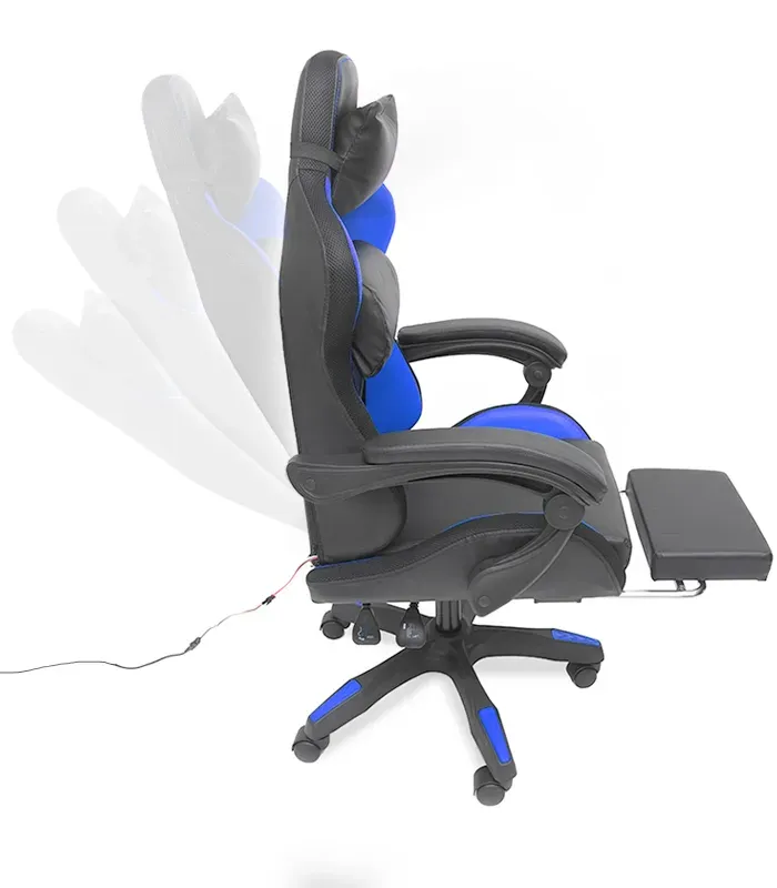 Геймерське крісло з RGB підсвіткою, подушками та висувною підставкою для ніг, Чорний/Синій (G897) (G897) - изображение 7